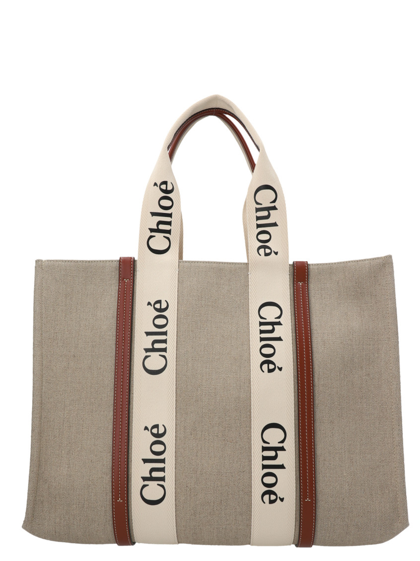 Chloé Beige Woody Large Tote Bag In Beige