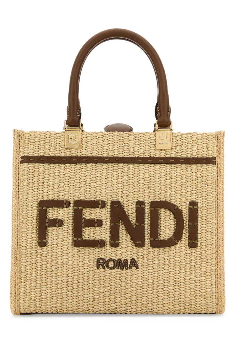 Fendi Small Raffia Sunshine Bag In Beige