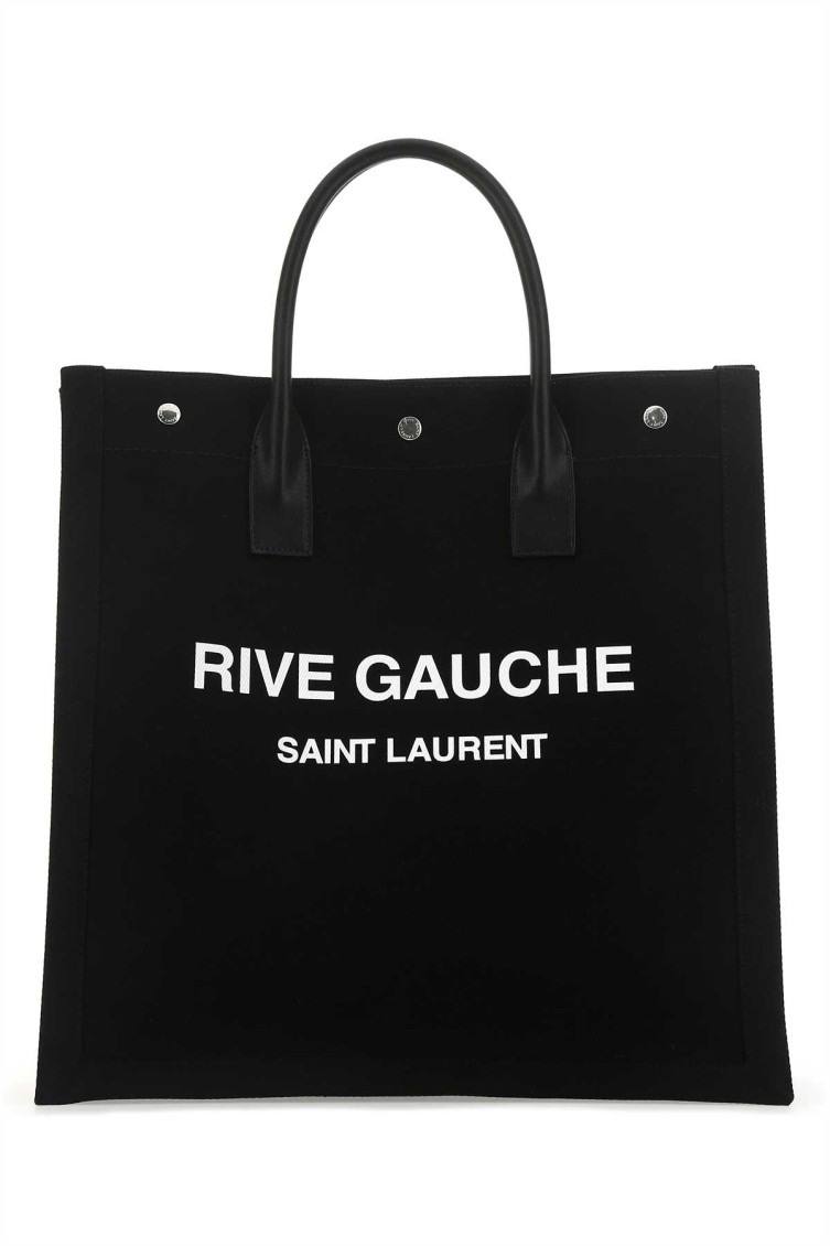 Saint Laurent Black Canvas Rive Gauche Shopping Bag In Pattern