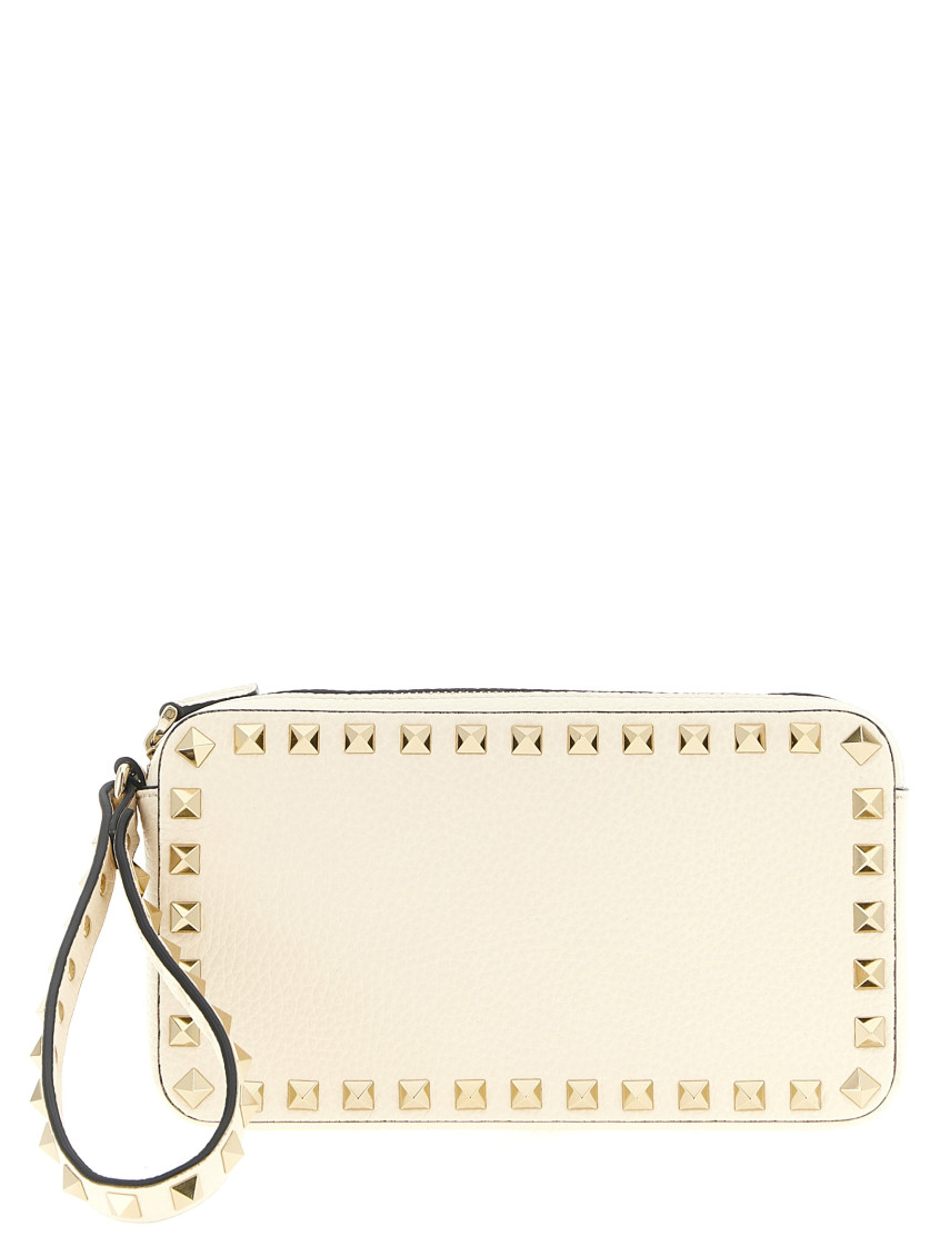 VALENTINO GARAVANI WOMEN WHITE ROCKSTUD CLUTCH, ONESIZE LUXURY CLUTCHES FOR WOMEN DARVEYS