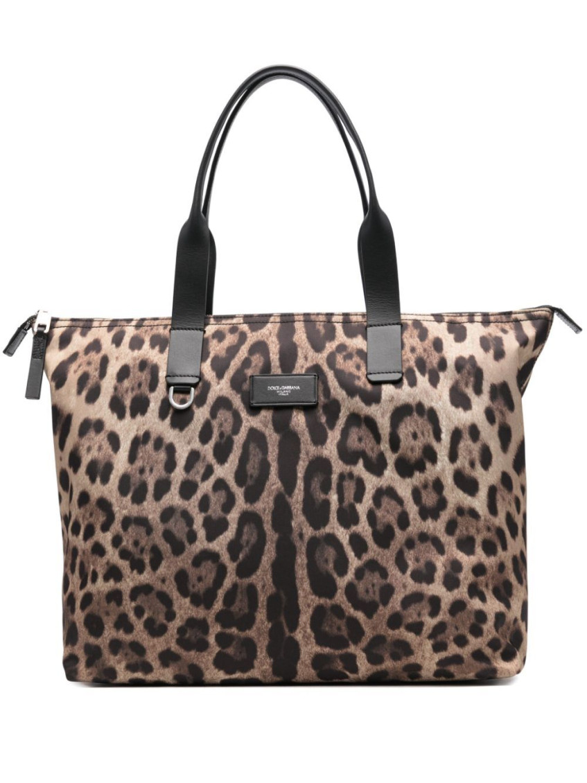 Dolce & Gabbana Leopard Print Nylon Adamo Shopper Bags In Leopard Print