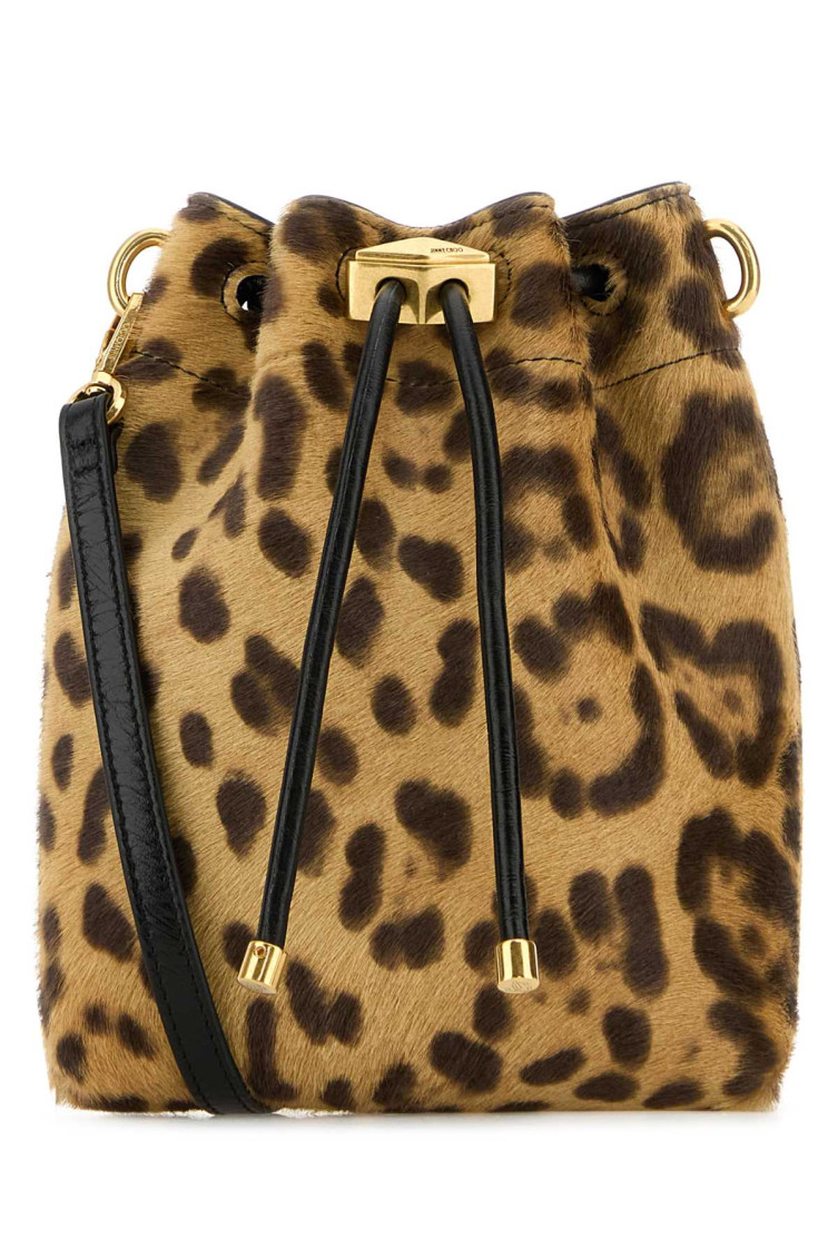 JIMMY CHOO LEOPARD PRINT BON BON BUCKET BAG
