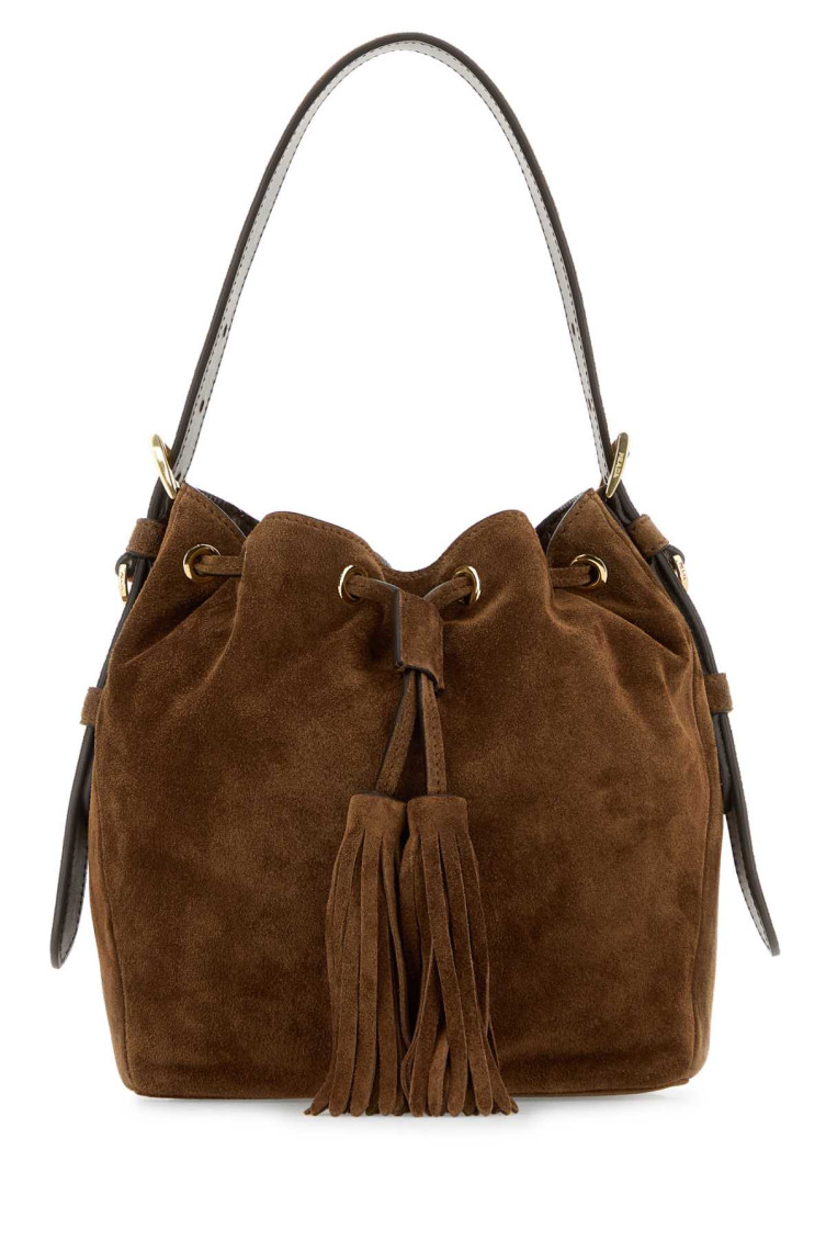 Prada Brown Suede Bucket Bag In Brown