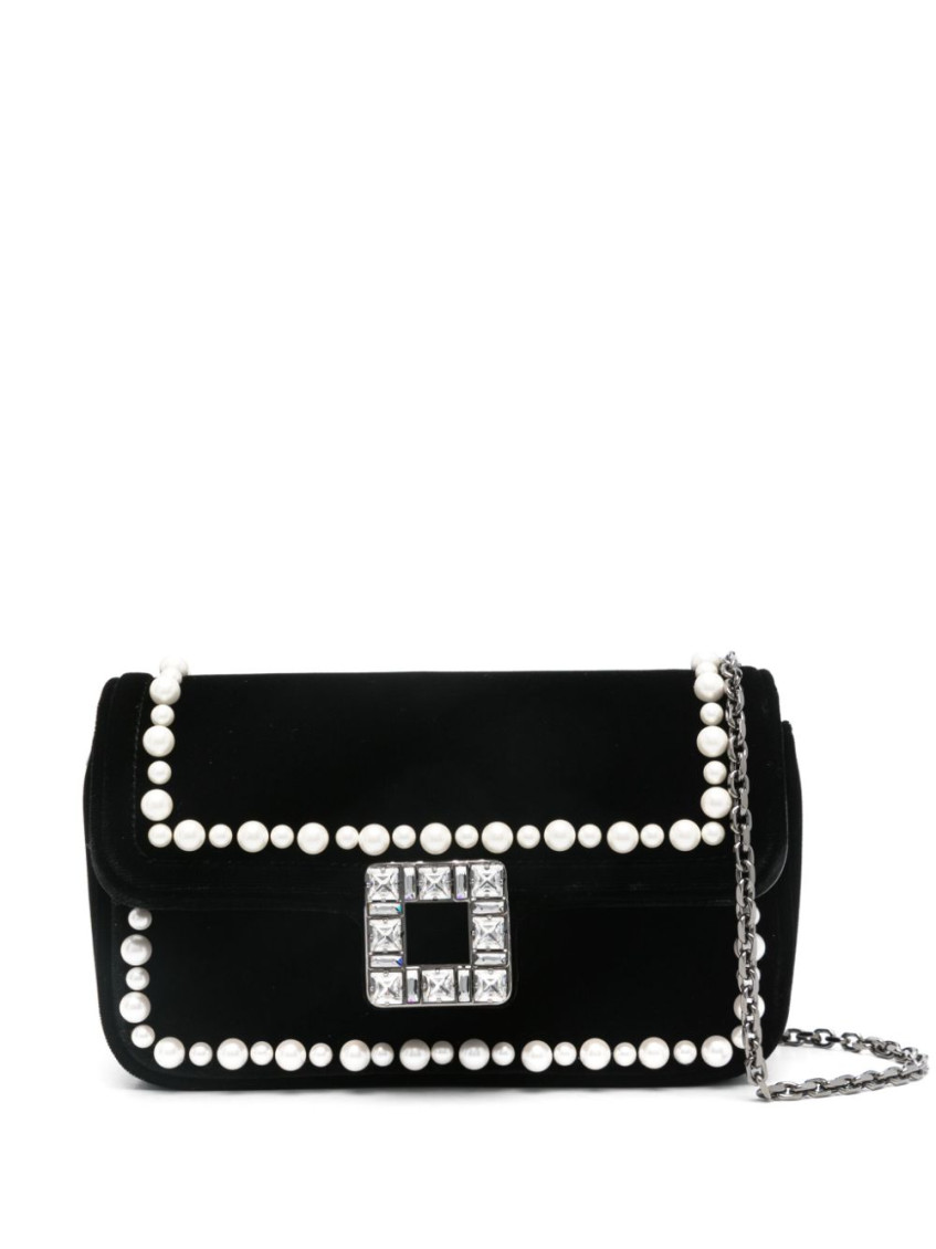 Roger Vivier Viv Jeu De Fille Embellished Velvet Bag In Black