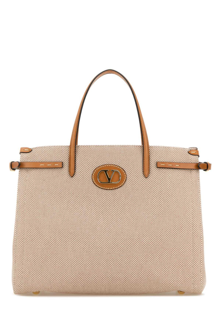 Valentino Antibes Medium Canvas Shopping Tote Bag In Natural
