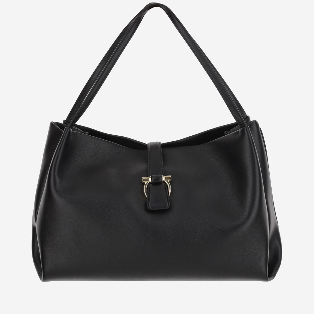 Ferragamo Black Logo Leather Tote