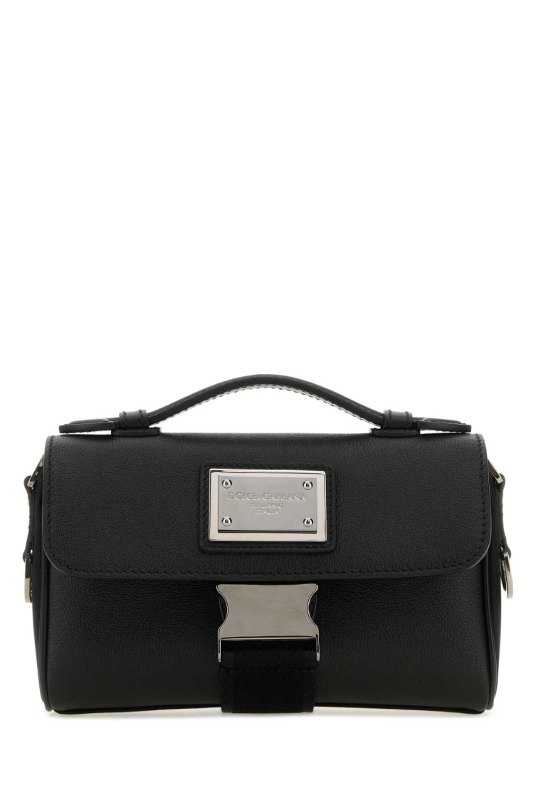ショルダーバッグ・ポシェット Dolce & Gabbana Black Crossbody Bag With Logo Plaque Dolce & Gabbana Black Logo Plaque Leather Buckled Shoulder