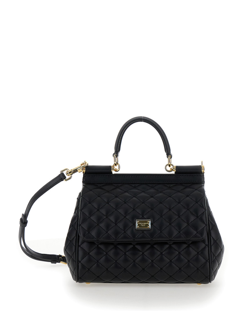 Dolce & Gabbana Black Sicily Quilted Satchel Bag In Black