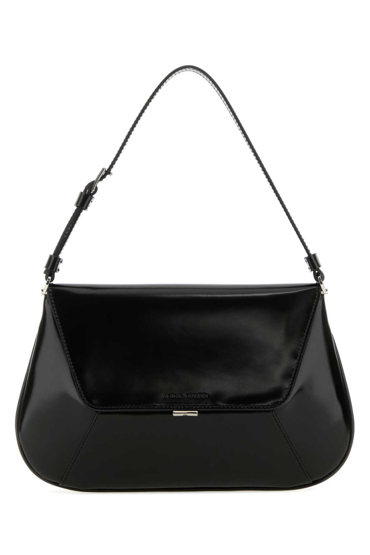 Amina Muaddi Leather Handbag With Curved Base And Reptile Motif Embossing In Black