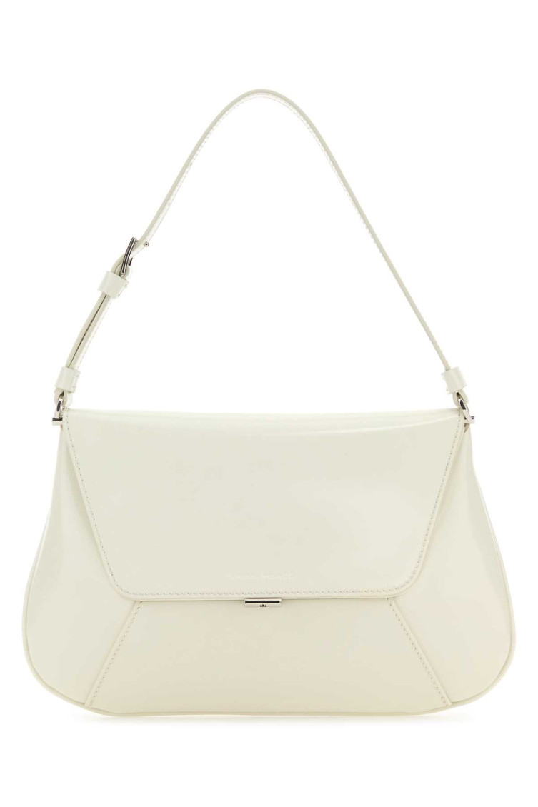 Amina Muaddi Women Black Leather Ami Shoulder Bag In White