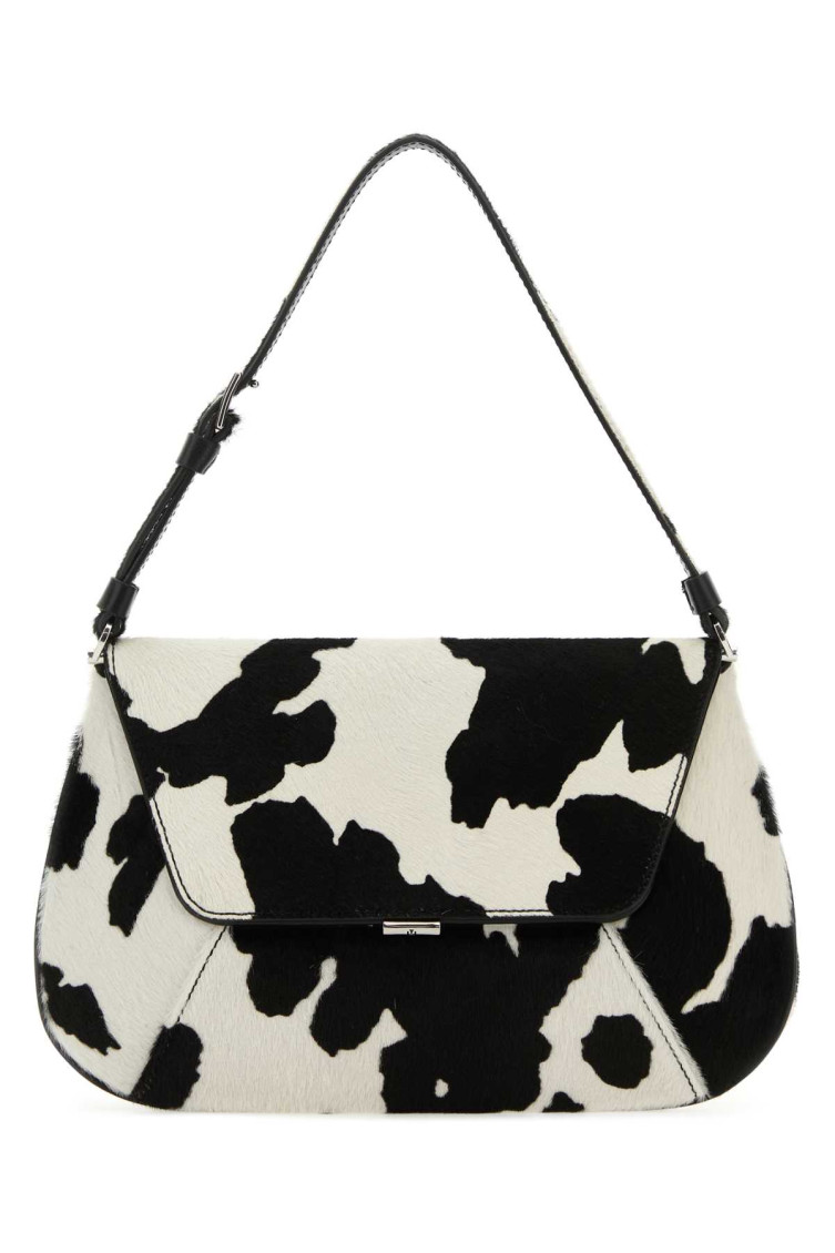 Amina Muaddi Printed Calf Hair Ami Shoulder Bag In Blackwhite