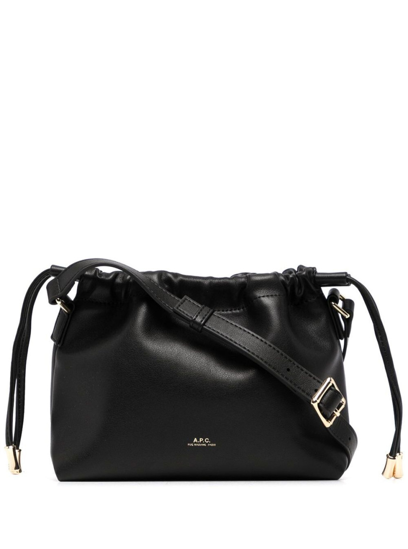 Apc Black Leather Bucket With Logo Print In Black