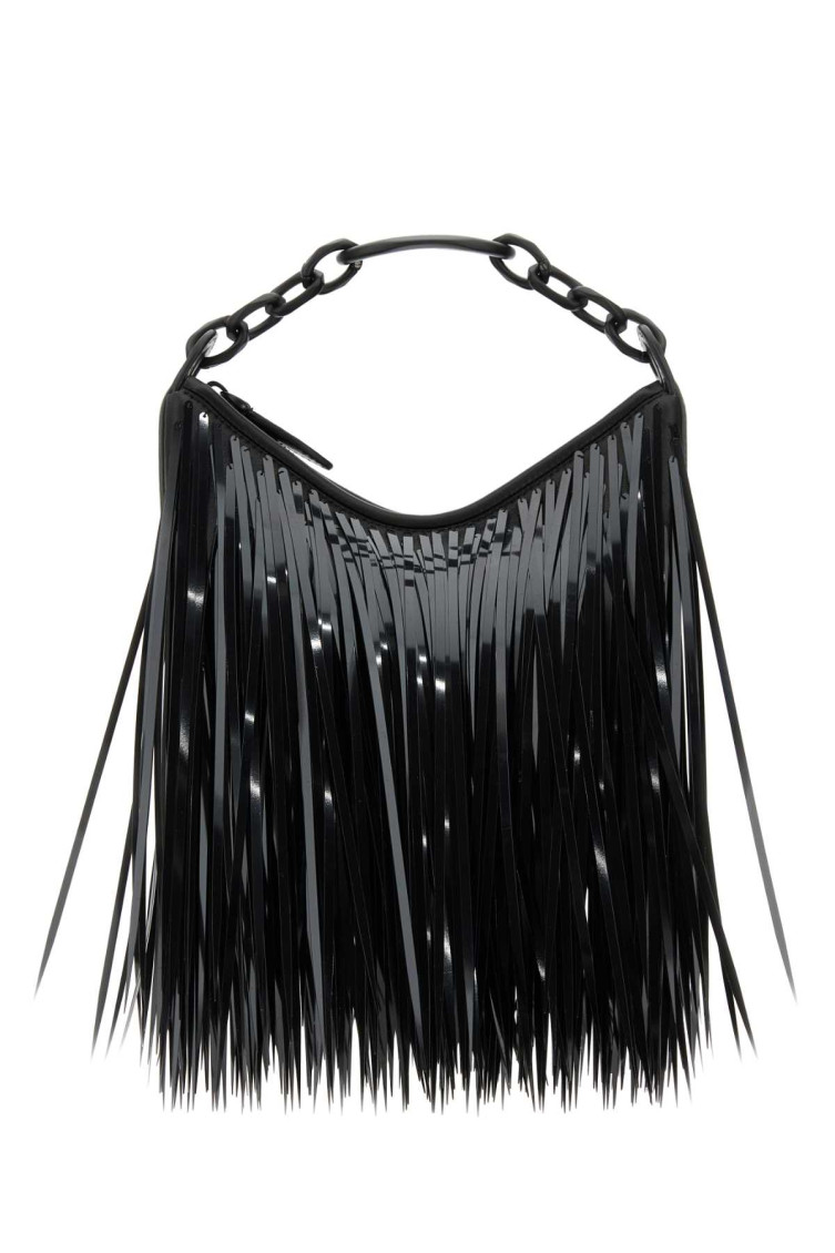 VALENTINO GARAVANI BLACK VLOGO MOON MINI HOBO BAG WITH SEQUIN FRINGES 
