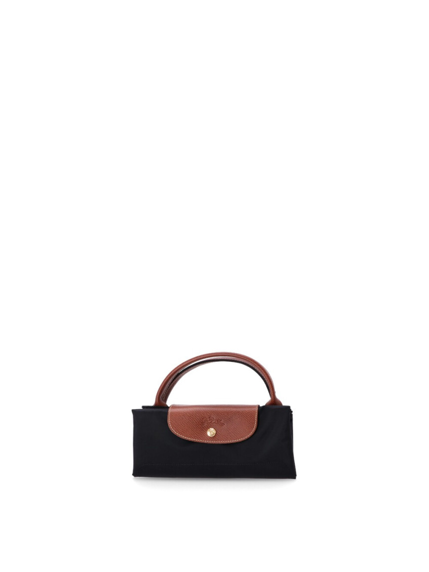 Longchamp Black Le Pliage Large Tote In Orange