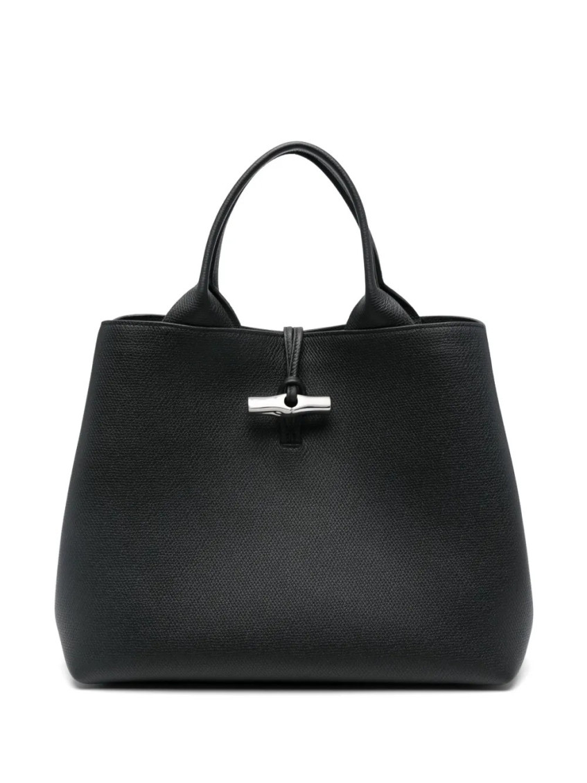 Longchamp Black Le Roseau Large Tote In Pattern