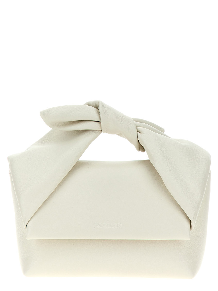 Jw Anderson Twister Midi Bow Leather Top-handle Bag In White