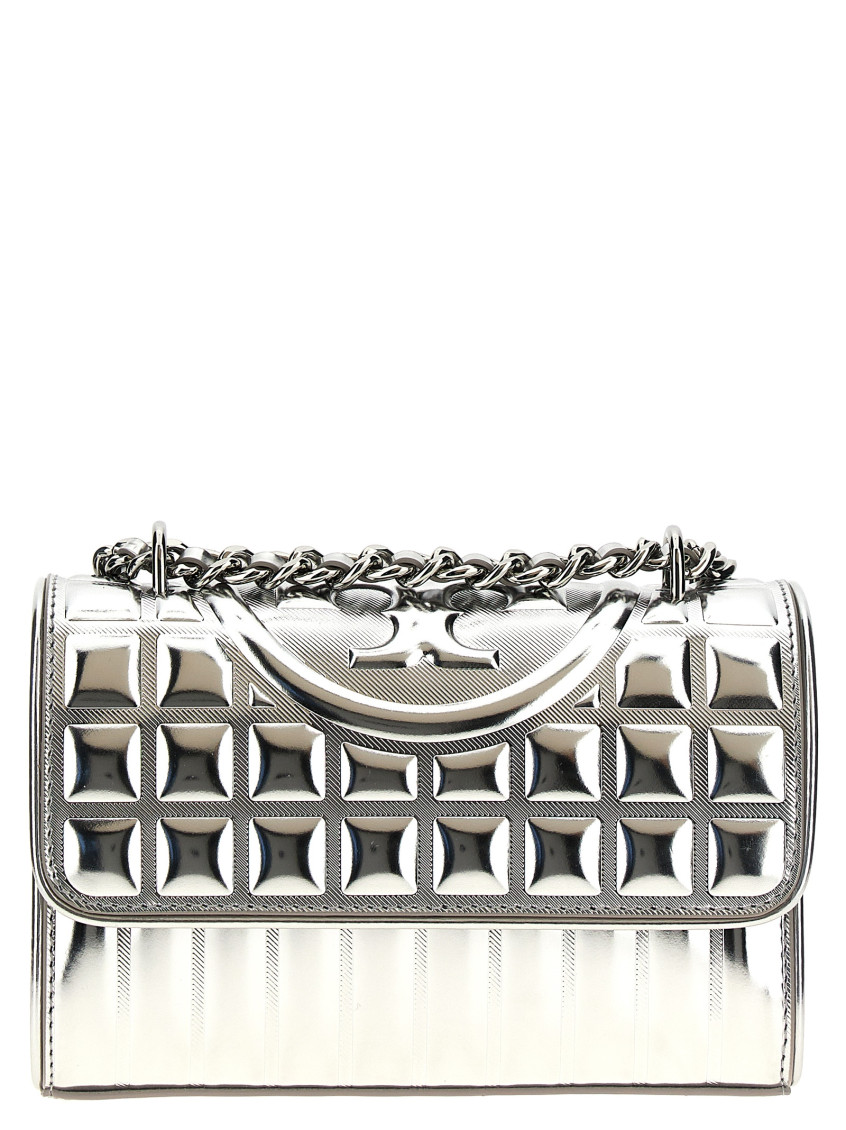 Tory Burch Silver Fleming Shoulder Bag In Silver