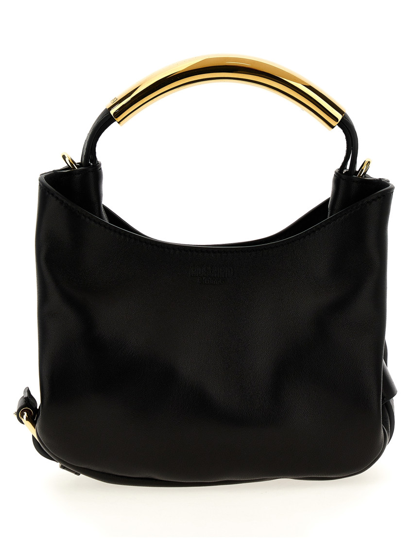 Moschino Small Handle Me Leather Top Handle Bag In Black