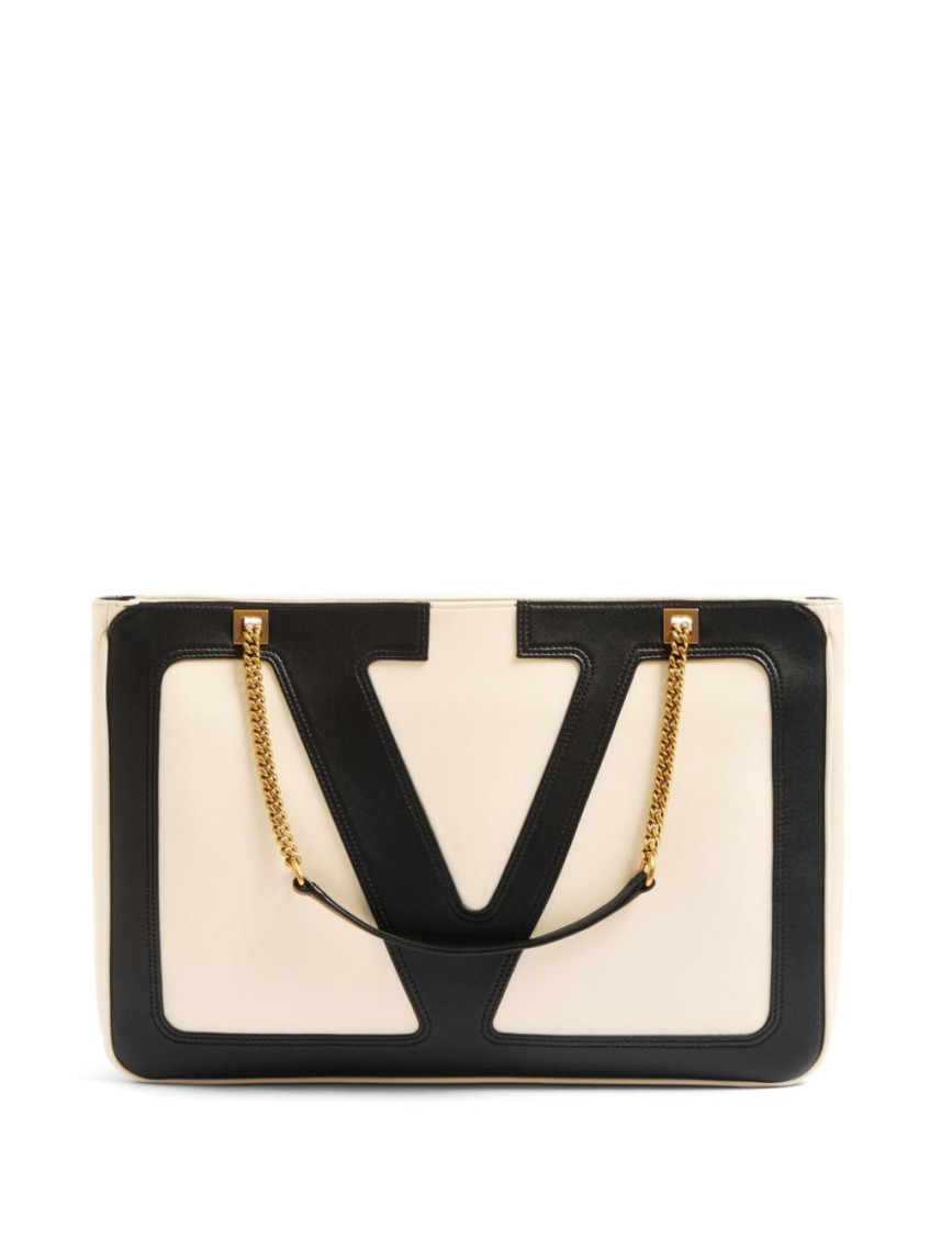 Valentino Garavani Garavani Viva Superstar Medium Nappa Leather Shopping Bag Woman Butter/black Uni In White