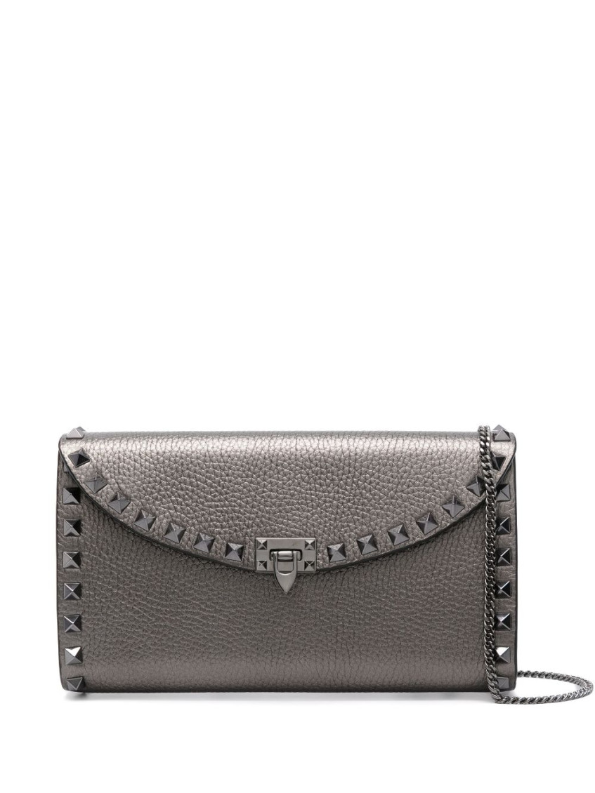Valentino Rockstud Clutch Bag In Grey