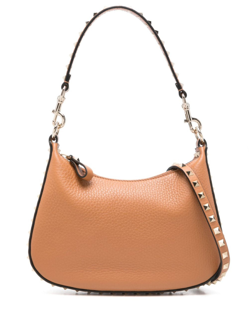 Valentino Brown Rockstud Small Shoulder Bag In Brown