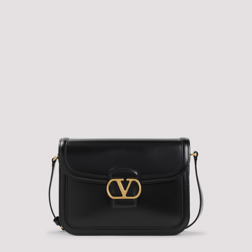 Valentino Garavani Black Shoulder Bag With Vlogo Detail On The Front In Leather Man In Black