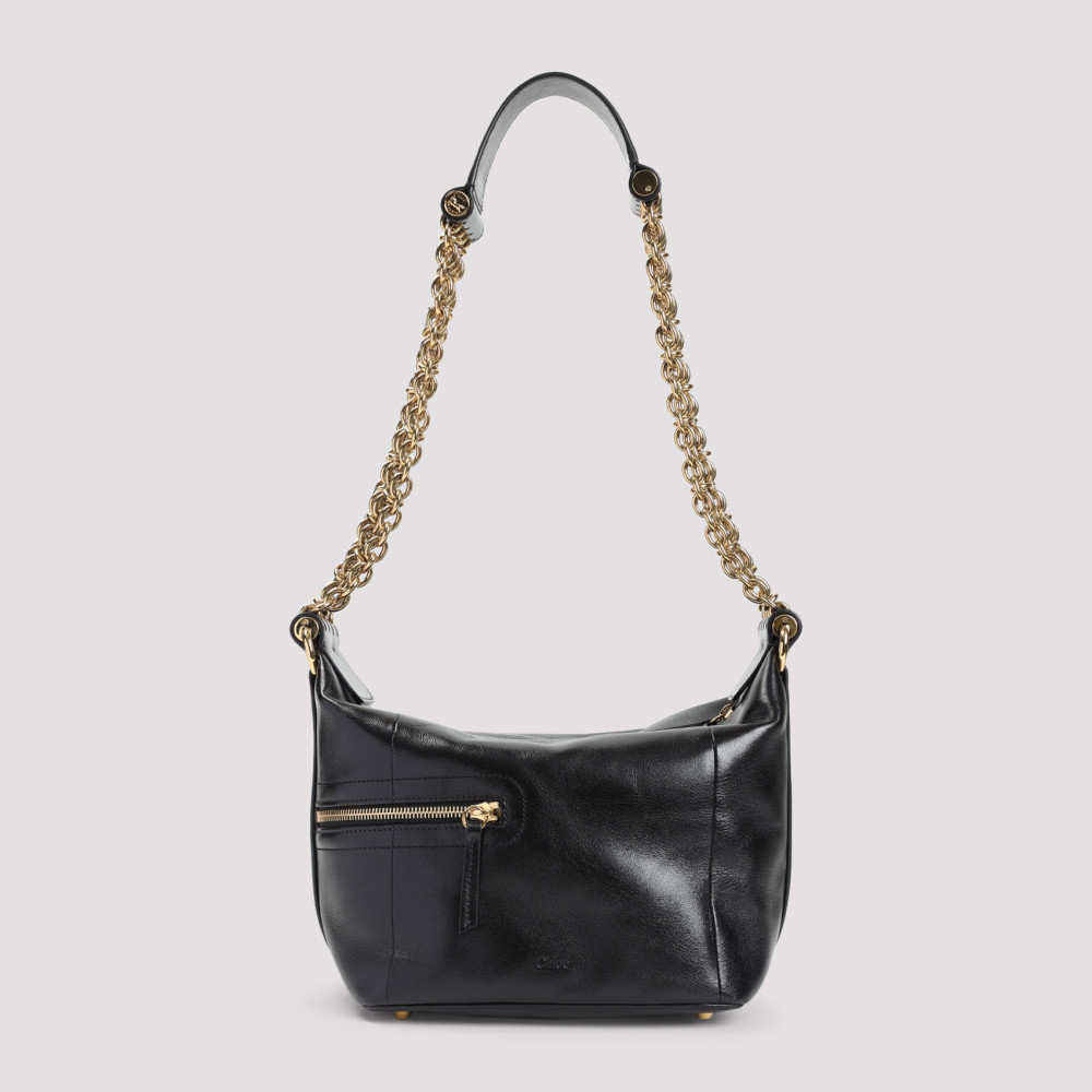 Chloé Sac Porté Épaule Camera Chain En Cuir Brillant Femme Noir Taille Onesize 100% Bubalus Bubalis, Farme In Black