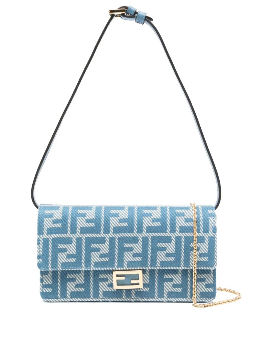 Shop Fendi Blue Baguette Shoulder Bag