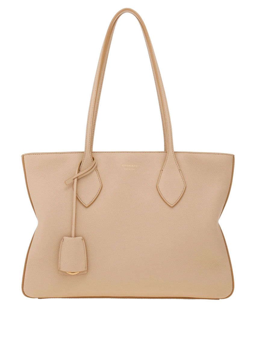 Shop Ferragamo Beige Logo Tote
