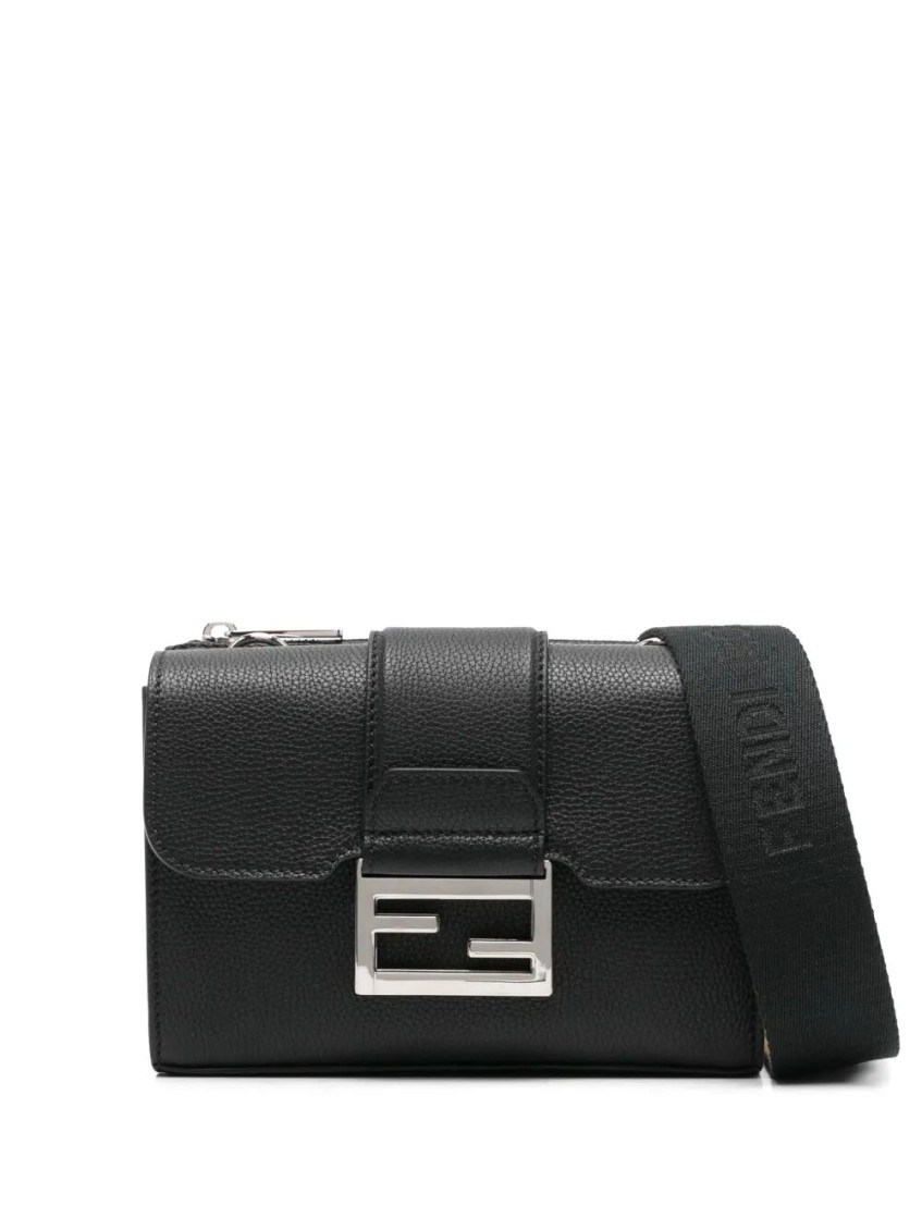 Fendi Baguette Double Leather Crossbody Bag In Black