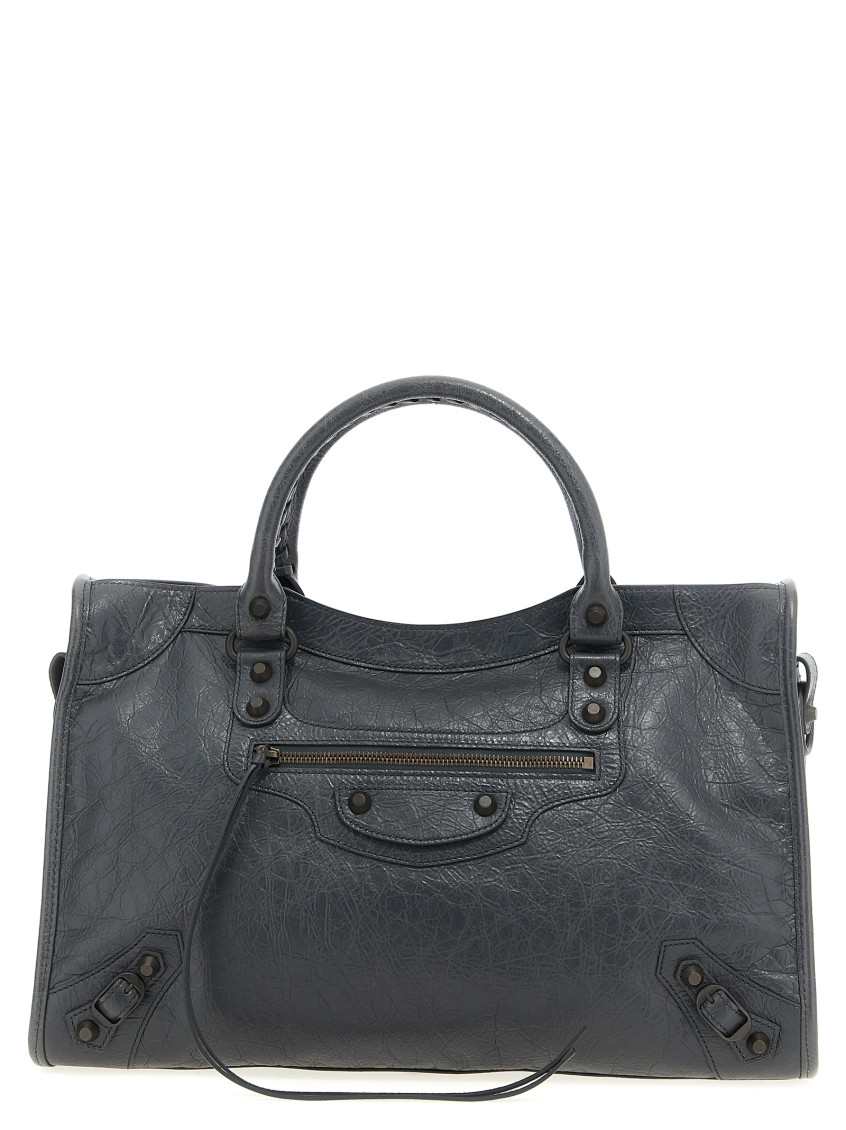 Balenciaga Le City Medium Crinkled Leather Top-handle Bag In Black