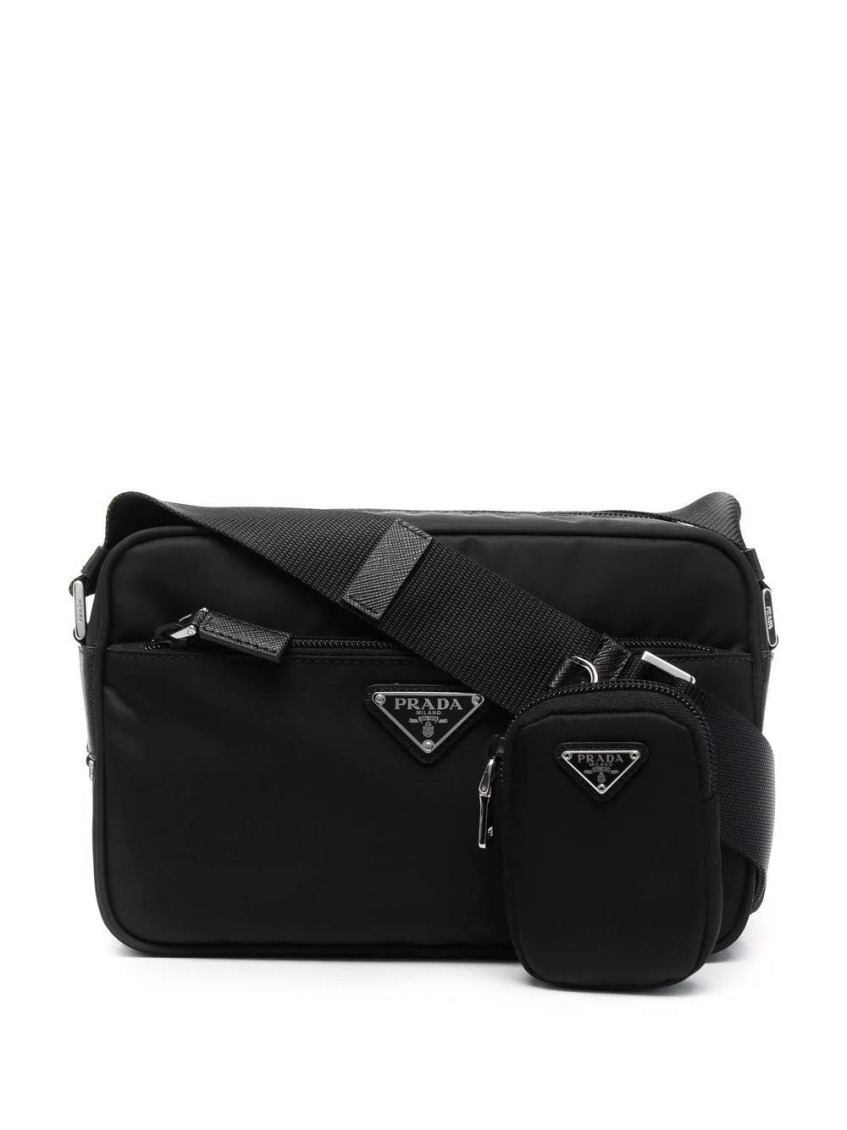 Prada Re-nylon Logo Plaque Crossbody Bag In Black