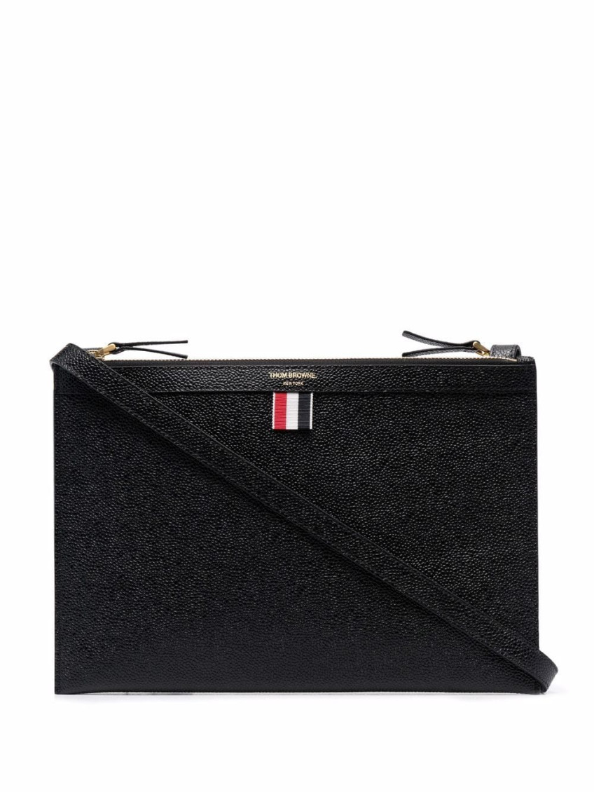 Thom Browne Black Logo-print Crossbody Bag In Black