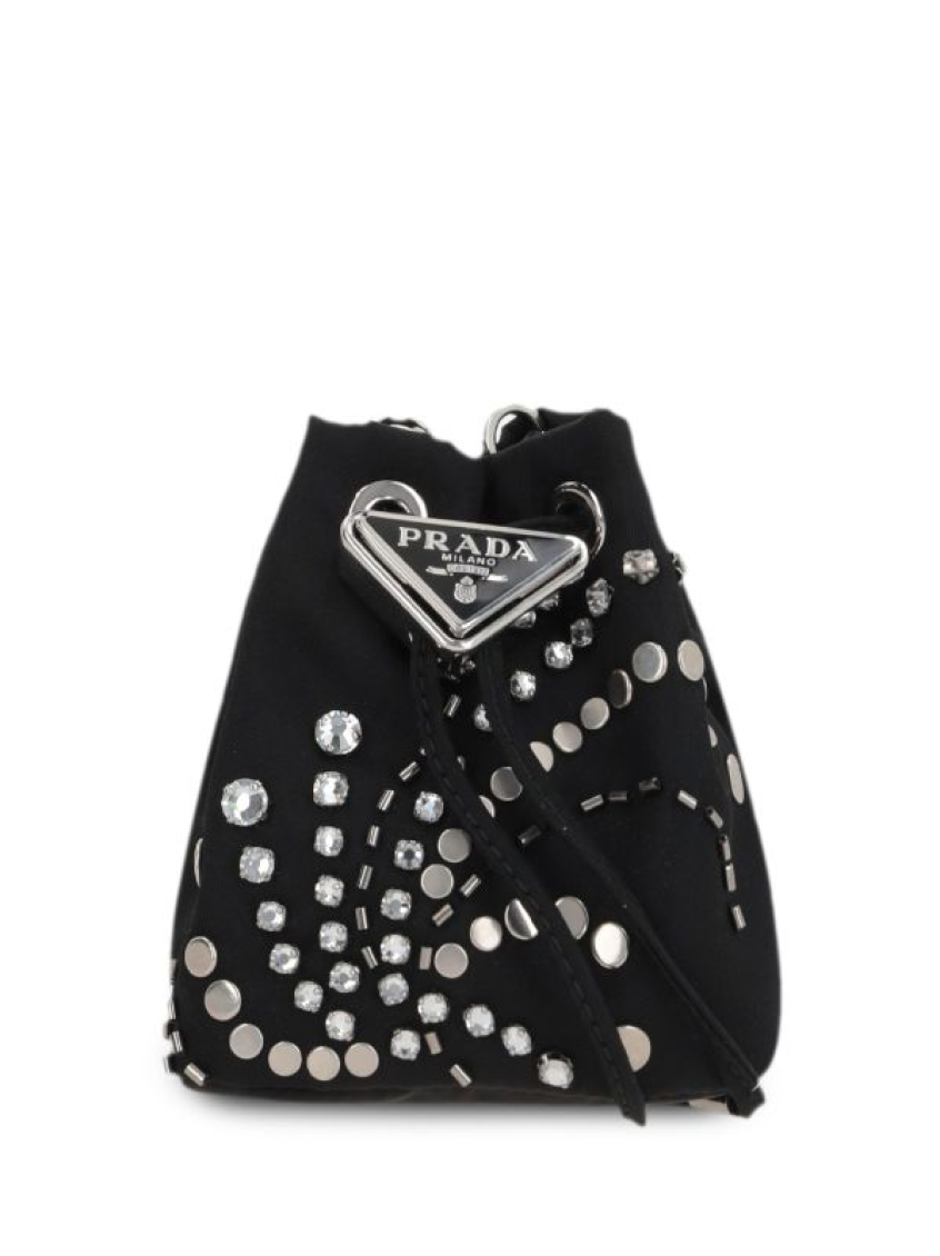 Shop Prada Black Studded Bucket Bag