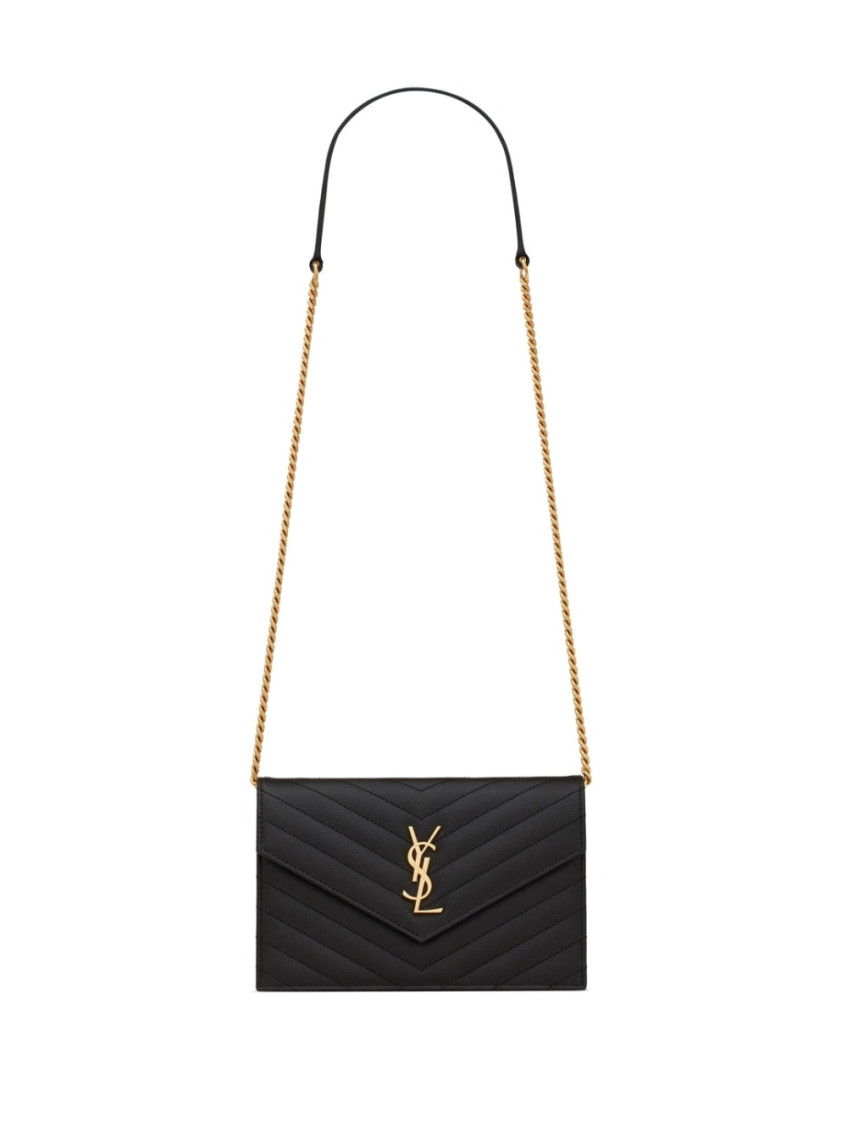 Saint Laurent Black Cassandre Envelope Chain Crossbody Bag In Black