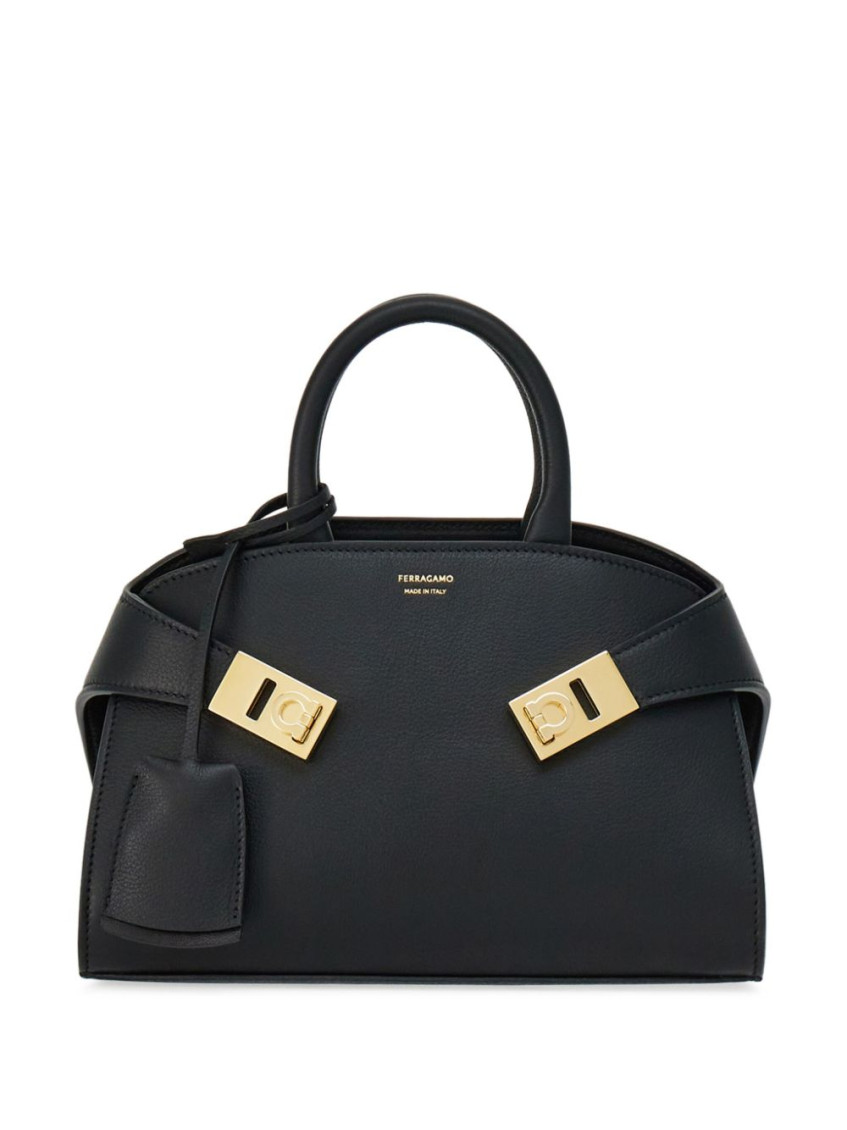 Ferragamo Black Hug Soft Mini Leather Handbag In Black