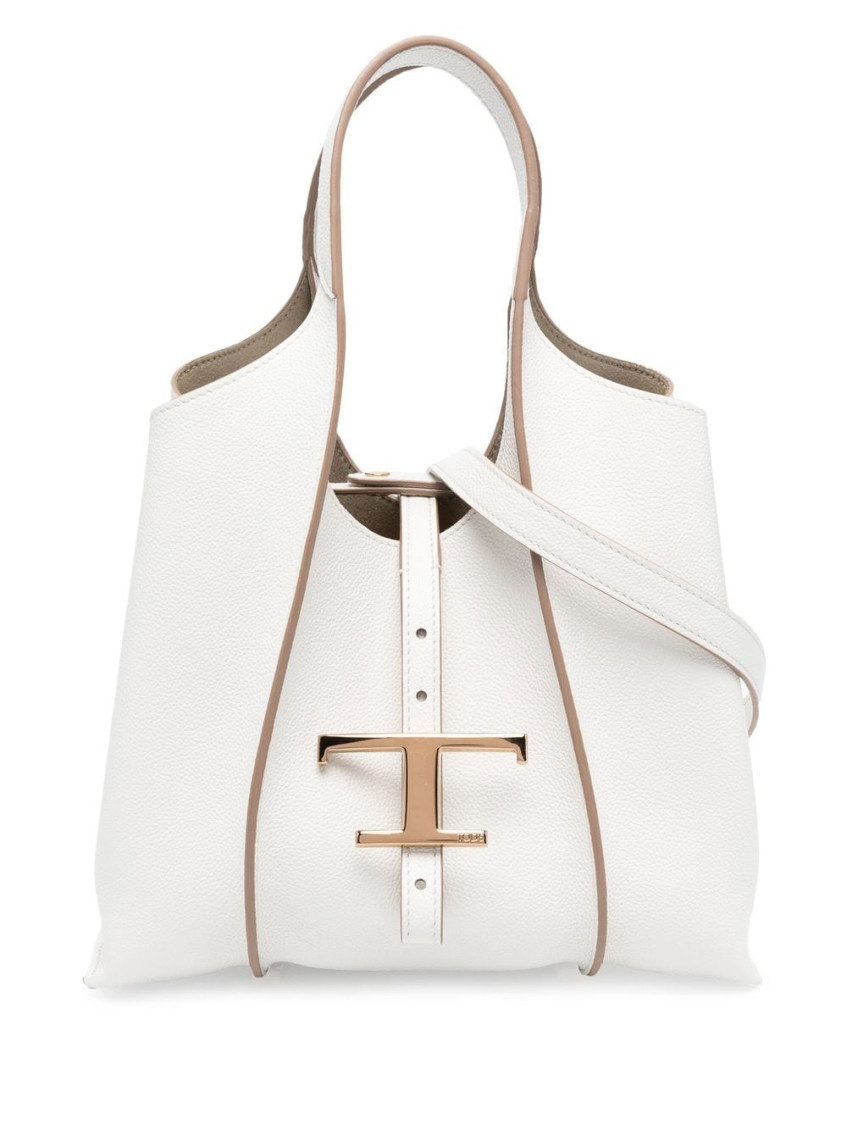 Shop Tod's White Timeless Mini Leather Shopping Bag
