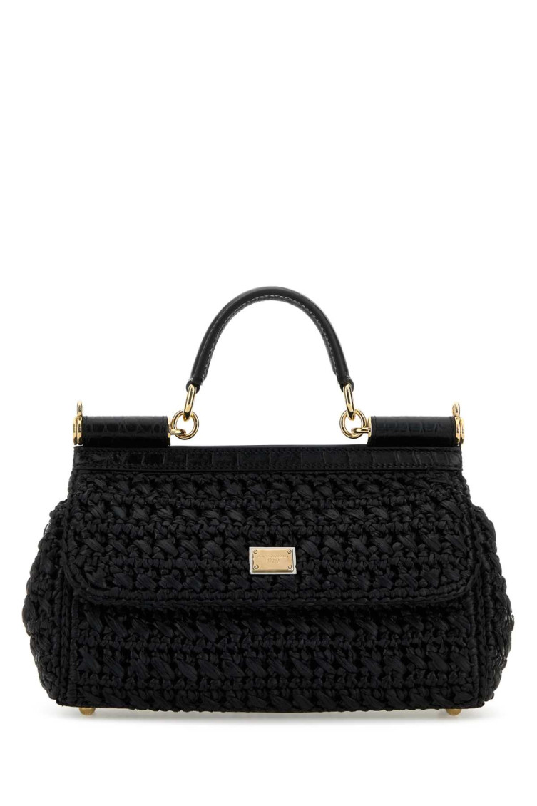 Dolce & Gabbana Women Back Raffia Medium Sicily Handbag In Black