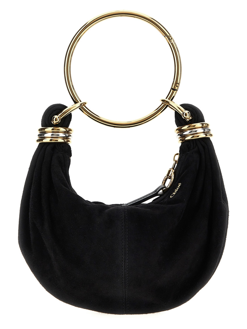 Chloé Bracelet Small Embellished Leather-trimmed Suede Shoulder Bag In Black
