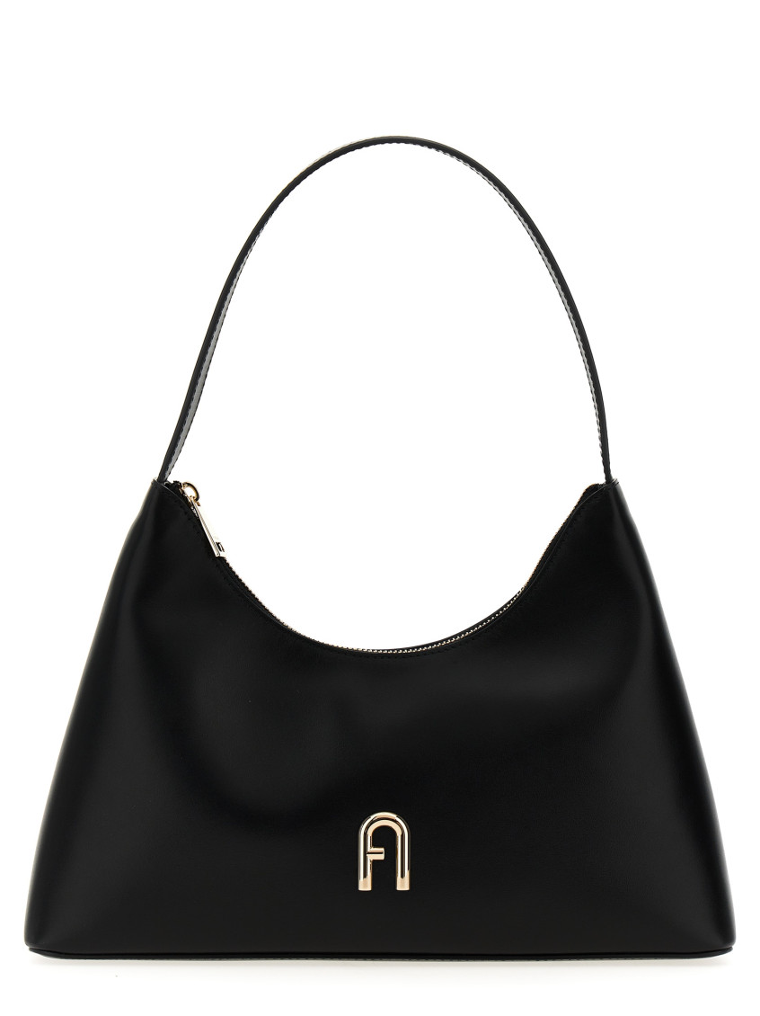 Furla Logo-plaque Leather Shoulder Bag In Black