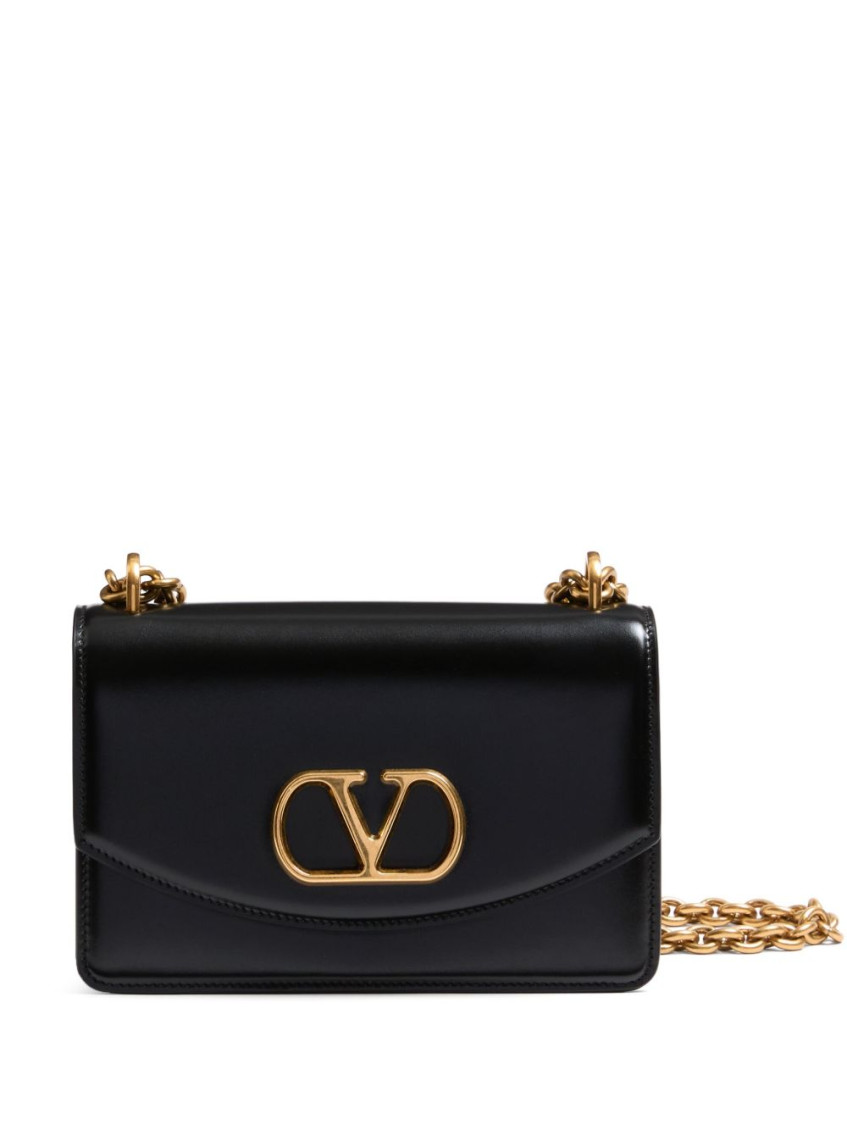 Valentino Small Leather Shoulder Bag With Adjustable Chain-link Strap In Black
