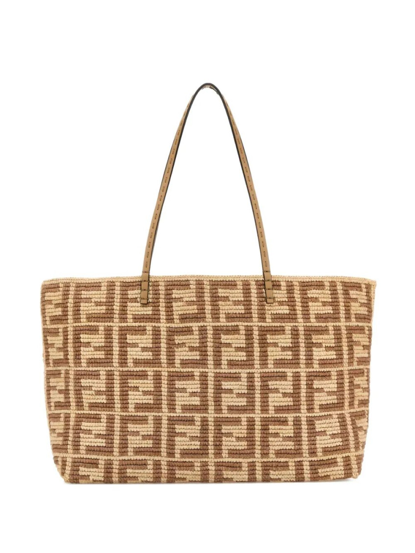 Fendi Borsa Shopping Roll Grande In Paglia Ricamata Donna