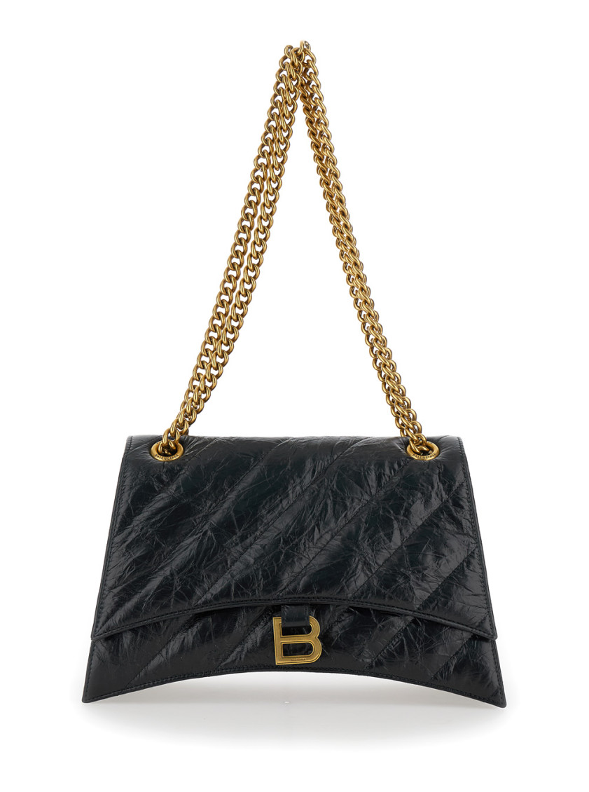 Balenciaga Leather Shoulder Bag With Frontal Monogram In Black