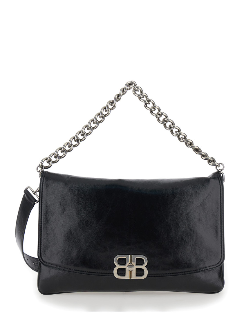 Balenciaga Black Flap Bb Soft Largeshoulder Bag In Black