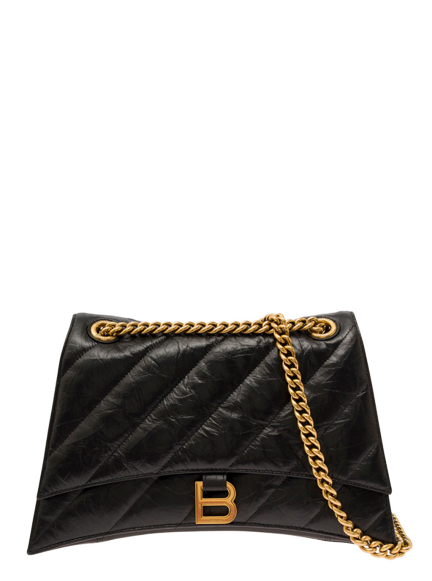 Balenciaga Black Crush Media Quilted Shoulder Bag In Black