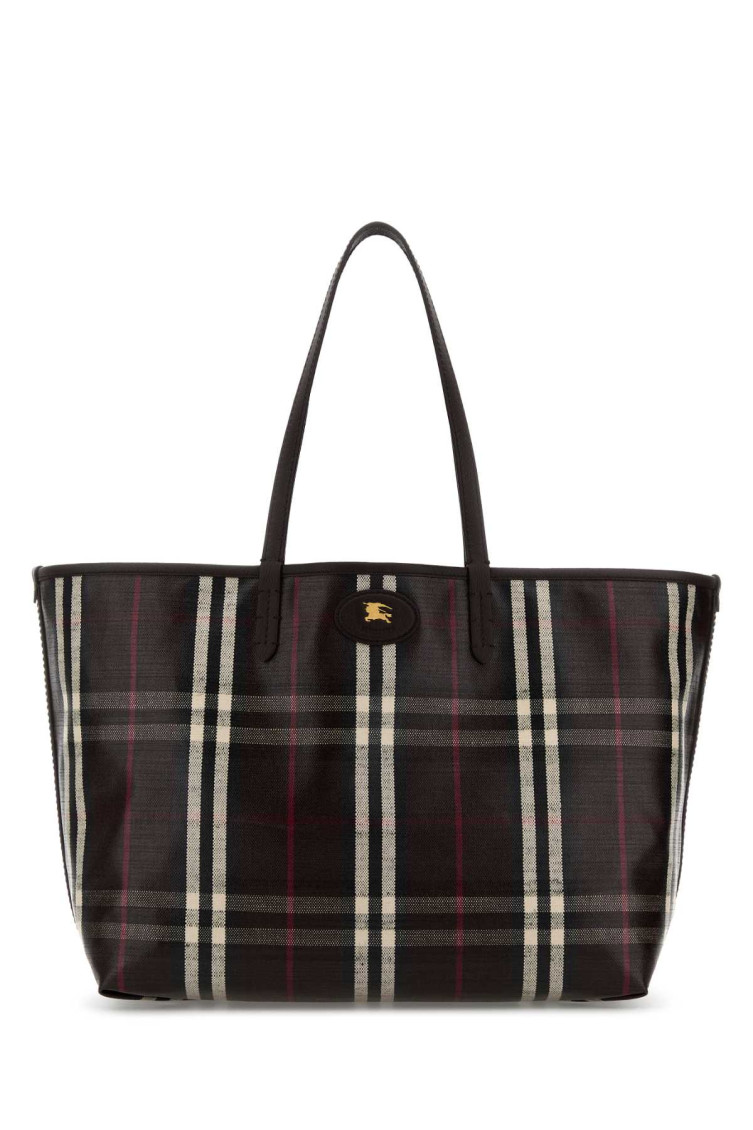Burberry Embroidered Canvas Medium Highlands Shopping Bag In Brown