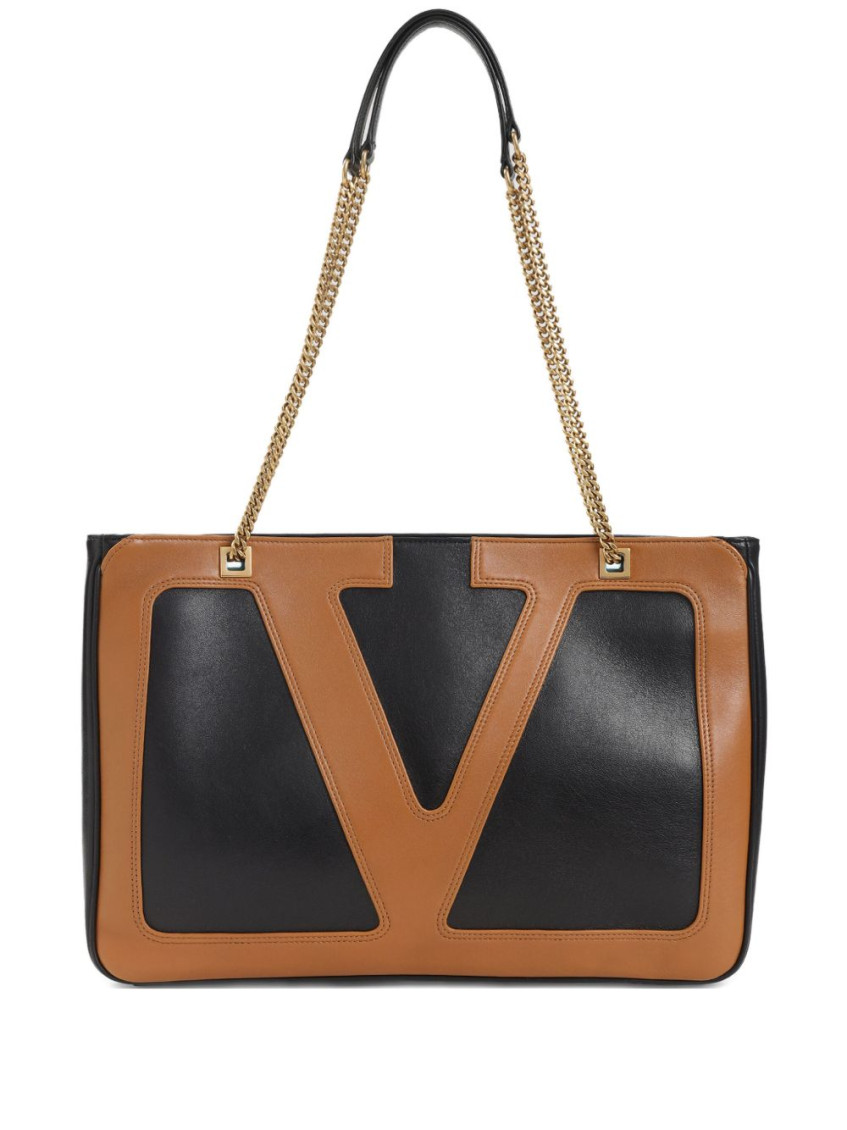 Valentino Garavani Black Lambskin Leather Viva Superstar Medium Tote Bag In Black