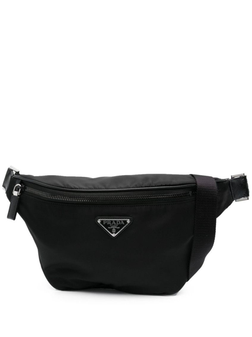 Prada Re-nylon Enamel-logo Belt Bag In Black