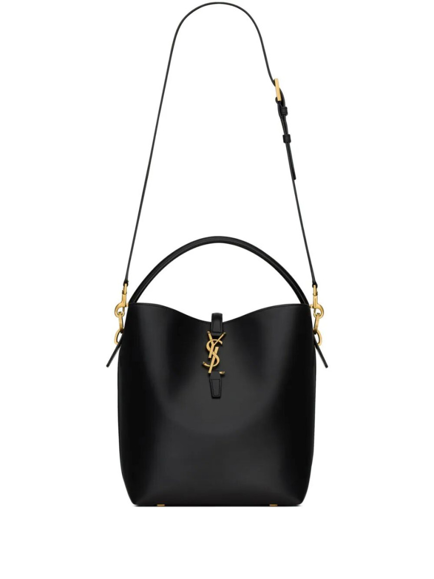 Saint Laurent Black Le 37 In Shiny Leather Bucket Bag In Black
