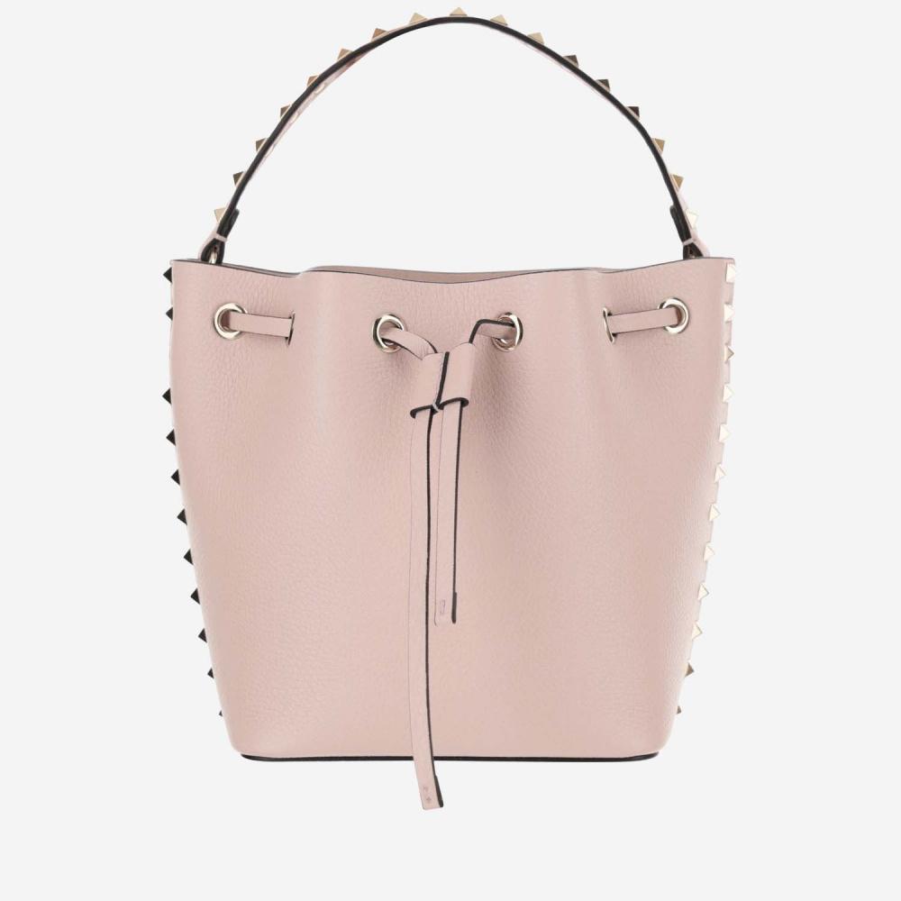 Valentino Garavani Leather Bucket Bag Featuring Rockstud Accents In Pink
